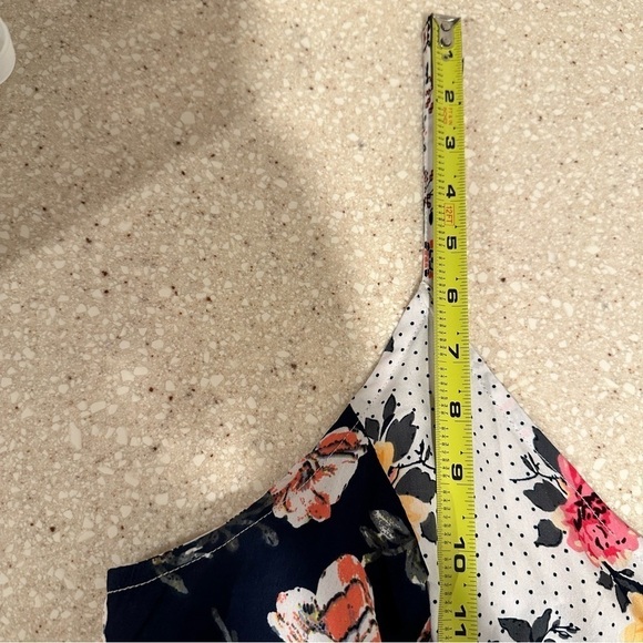 Mlle Gabrielle Asymmetrical Patchwork Print Dress Floral VNeck Spaguetti Strap L - Picture 12 of 15